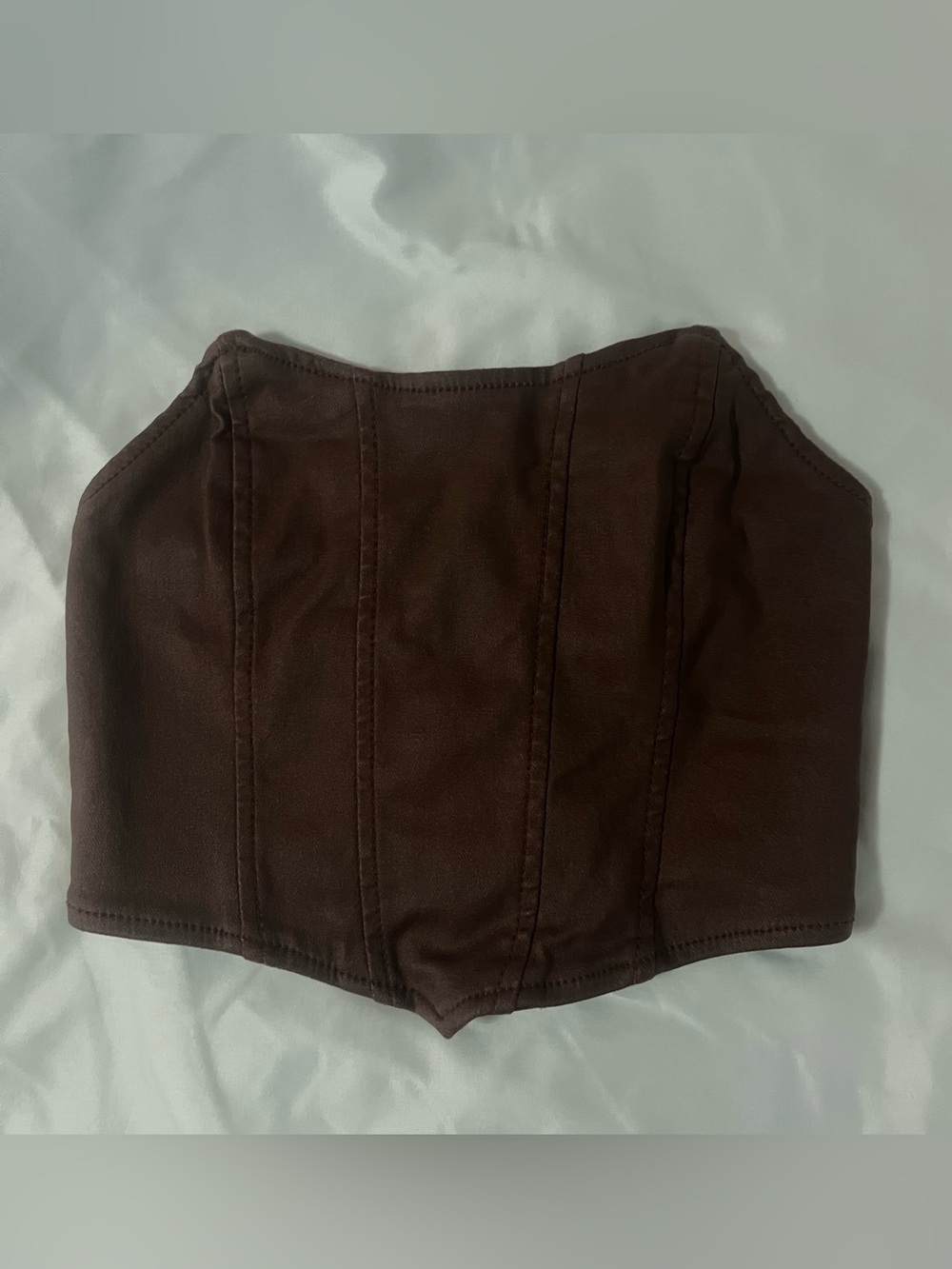 Edikted Brown Faux Leather Corset Tube Top